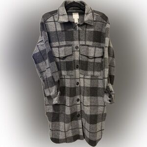 H&M Gray and Black Plaid Utility Jacket